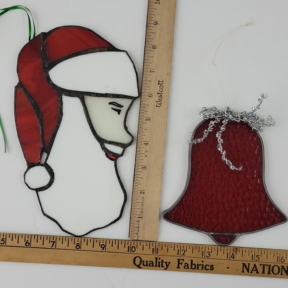 Christmas Stained Glass Suncatchers Lot of 6 Santa Snowman Stocking Tree Bell - Picture 8 of 10